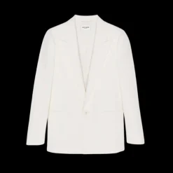 Veste ajustée SAITN LAURENT simple bouton Laine Craie rayures satin