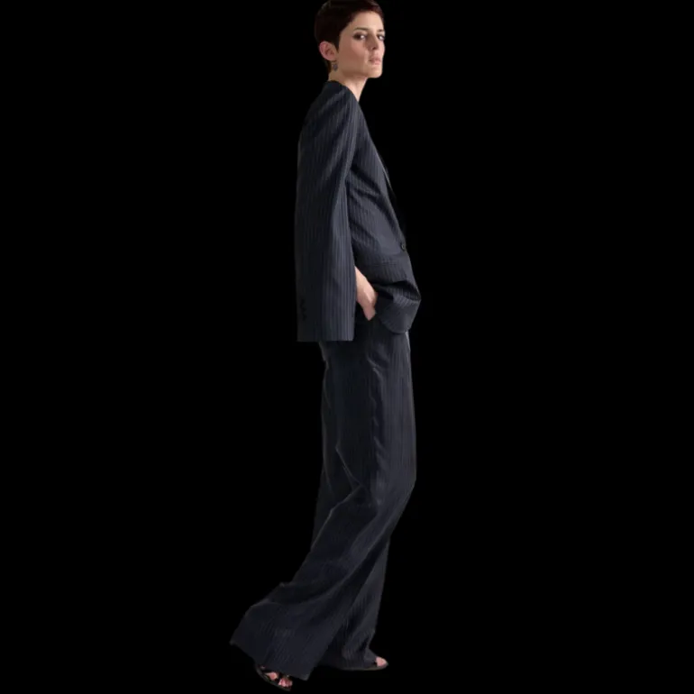 Veste blazer BARBARA BUI soie bleu marine rayures tennis zip dos