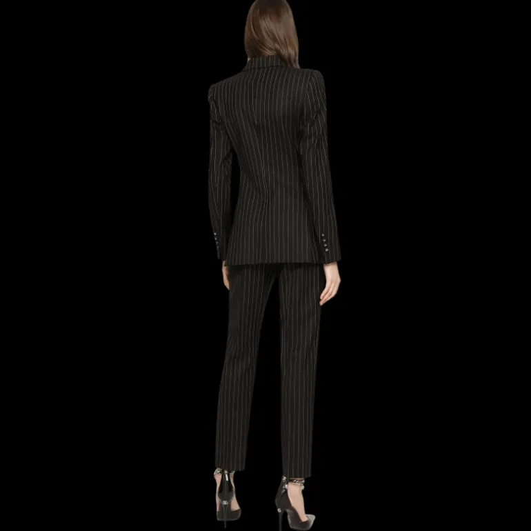 Veste Blazer DOLCE & GABBANA Turlington en sergé noir à fines rayures blanches