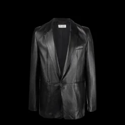 Veste Blazer SAINT LAURENT simple boutonnage cuir noir