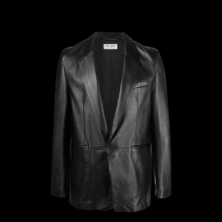 Veste Blazer SAINT LAURENT simple boutonnage cuir noir