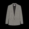Veste Blazer SAINT LAURENT un bouton laine mohair vichy noir blanc col flèche