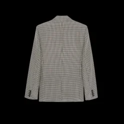 Veste Blazer SAINT LAURENT un bouton laine mohair vichy noir blanc col flèche