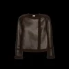Veste boutonnée MAGDA BUTRYM peau mouton retournée cuir marron chocolat