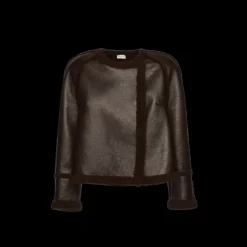 Veste boutonnée MAGDA BUTRYM peau mouton retournée cuir marron chocolat