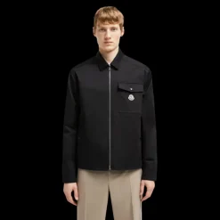 Veste chemise zippée MONCLER gabardine coton noir poche poitrine
