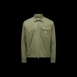 Veste chemise zippée MONCLER gabardine coton kaki poche poitrine