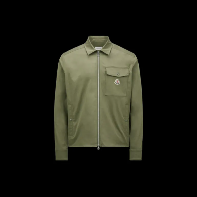 Veste chemise zippée MONCLER gabardine coton kaki poche poitrine