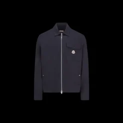 Veste chemise zippée MONCLER gabardine coton bleu marine poche poitrine