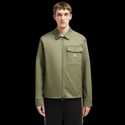 Veste chemise zippée MONCLER gabardine coton kaki poche poitrine
