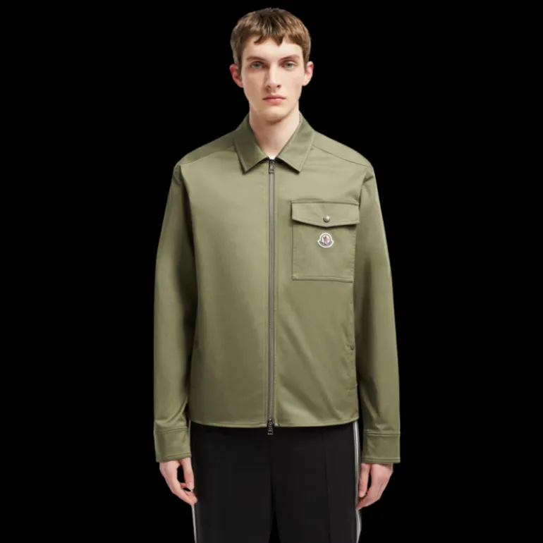 Veste chemise zippée MONCLER gabardine coton kaki poche poitrine
