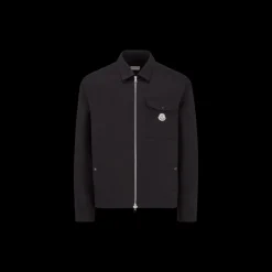 Veste chemise zippée MONCLER gabardine coton noir poche poitrine