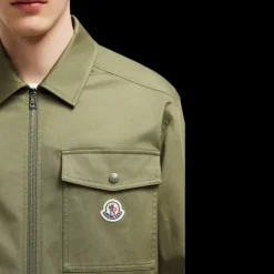Veste chemise zippée MONCLER gabardine coton kaki poche poitrine