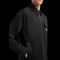Veste chemise zippée MONCLER gabardine coton noir poche poitrine