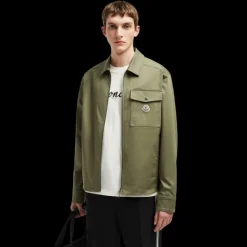 Veste chemise zippée MONCLER gabardine coton kaki poche poitrine