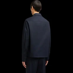 Veste chemise zippée MONCLER gabardine coton bleu marine poche poitrine