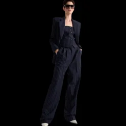 Veste costume BARBARA BUI laine bleu marine rayures tennis blanc cintrée dos