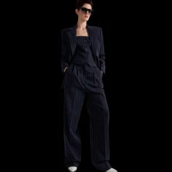 Veste costume BARBARA BUI laine bleu marine rayures tennis blanc cintrée dos