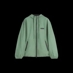 Veste coupe vent LANVIN à capuche nylon vert logo cuir noir