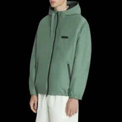 Veste coupe vent LANVIN à capuche nylon vert logo cuir noir