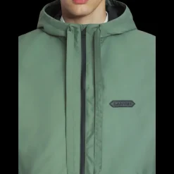 Veste coupe vent LANVIN à capuche nylon vert logo cuir noir
