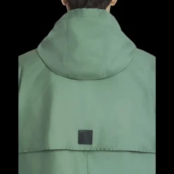 Veste coupe vent LANVIN à capuche nylon vert logo cuir noir