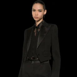 Veste courte boléro DOLCE & GABBANA gabardine laine avec gilet noir