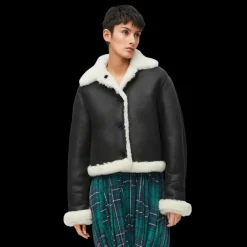Veste courte bomber LOEWE peau mouton shearling noir blanc