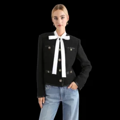 Veste courte DOLCE & GABBANA tweed bouclé laine vierge soie noir boutons bijoux