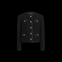 Veste courte DOLCE & GABBANA tweed bouclé laine vierge soie noir boutons bijoux
