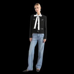 Veste courte DOLCE & GABBANA tweed bouclé laine vierge soie noir boutons bijoux