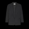 Veste croisée SAINT LAURENT double boutonnage laine noire fines rayures craie