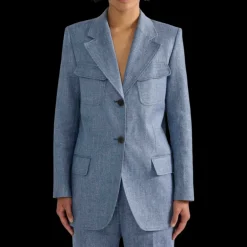 Veste de costume BARBARA BUI lin coton bleu jean 4 poches