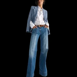 Veste de costume BARBARA BUI cintrée lin coton bleu jean manche fendue