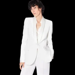 Veste de costume Blazer BARBARA BUI cintré crêpe blanc col satin