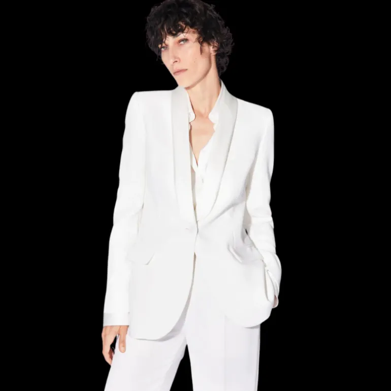 Veste de costume Blazer BARBARA BUI cintré crêpe blanc col satin