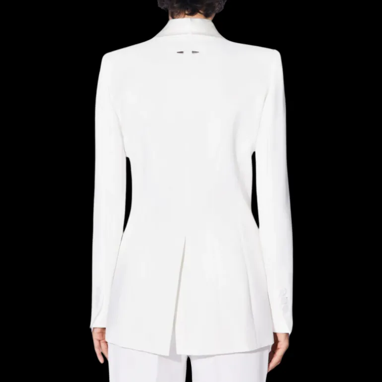 Veste de costume Blazer BARBARA BUI cintré crêpe blanc col satin