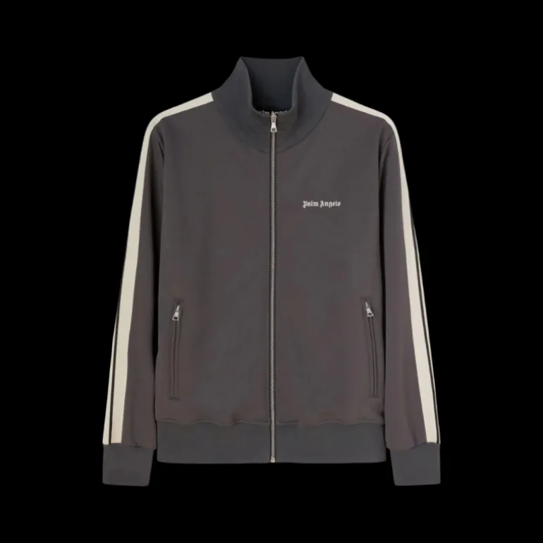 Veste de survêtement PALM ANGELS zippée nylon gris bande blanche logo
