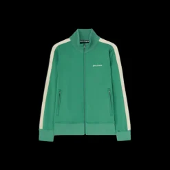 Veste de survêtement PALM ANGELS zippée col montant nylon vert logo blanc bande beige