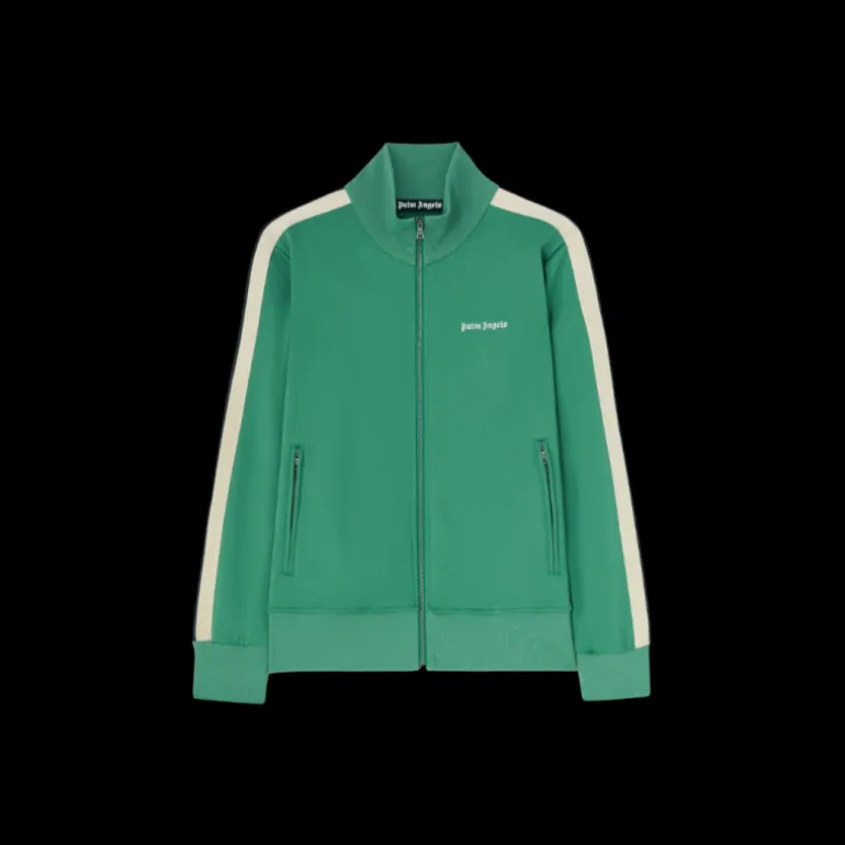 Veste de survêtement PALM ANGELS zippée col montant nylon vert logo blanc bande beige