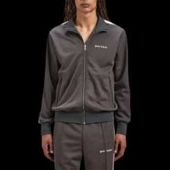 Veste de survêtement PALM ANGELS zippée nylon gris bande blanche logo