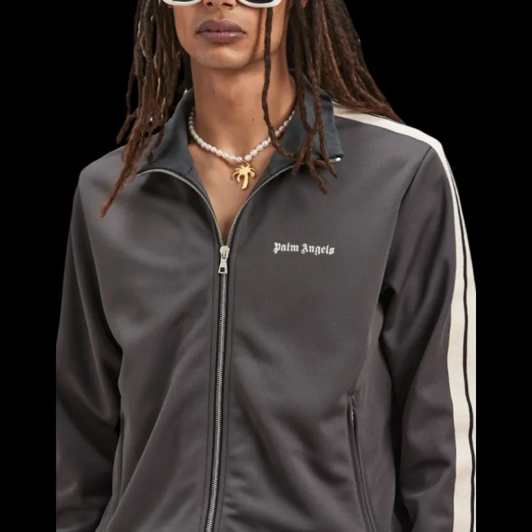 Veste de survêtement PALM ANGELS zippée nylon gris bande blanche logo