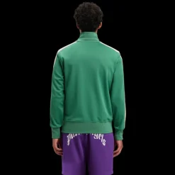 Veste de survêtement PALM ANGELS zippée col montant nylon vert logo blanc bande beige