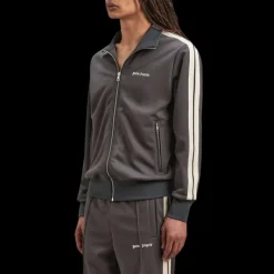 Veste de survêtement PALM ANGELS zippée nylon gris bande blanche logo