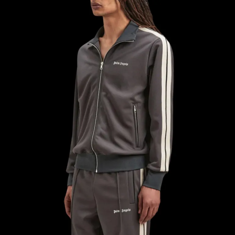 Veste de survêtement PALM ANGELS zippée nylon gris bande blanche logo