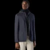 Veste droite 2 boutons CORNELIANI flanelle stretch laine cachemire bleu marine capuche