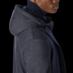 Veste droite 2 boutons CORNELIANI flanelle stretch laine cachemire bleu marine capuche