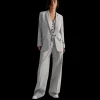 Veste droite costume BARBARA BUI laine gris rayure tennis blanc