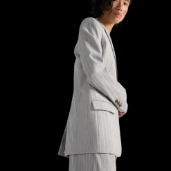 Veste droite costume BARBARA BUI laine gris rayure tennis blanc