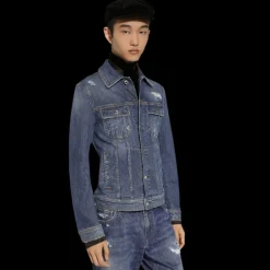 Veste en jean boutons DOLCE & GABBANA denim coton délavé déchiré